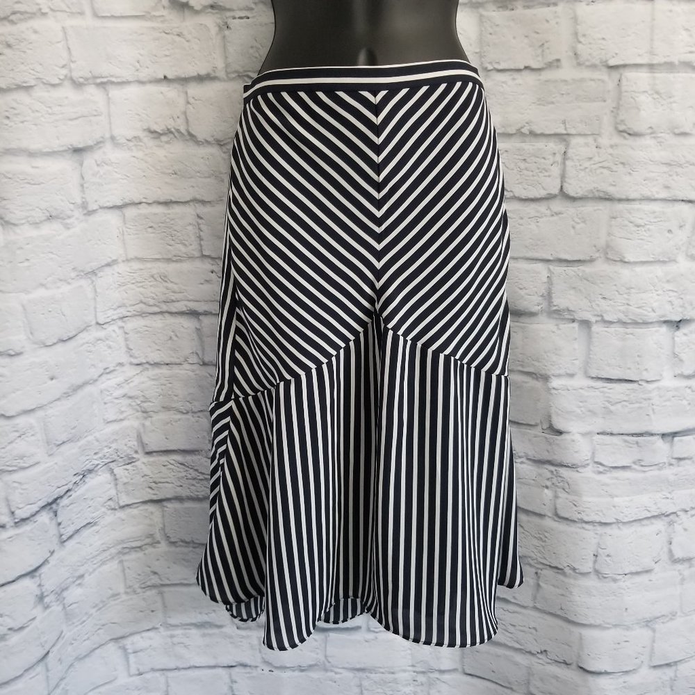 BR Petite Classic Blue White Striped Midi Skirt